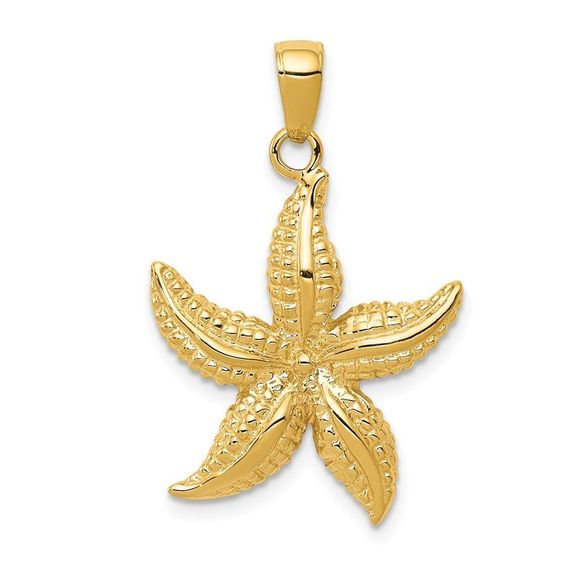 14k Yellow Gold Textured Sea Star Necklace - 18 Inch